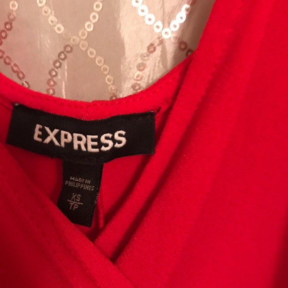 Express Red Faux Wrap V-Neck w/ Ties on Side High/Low Scooped Back Work Dress - Picture 7 of 8